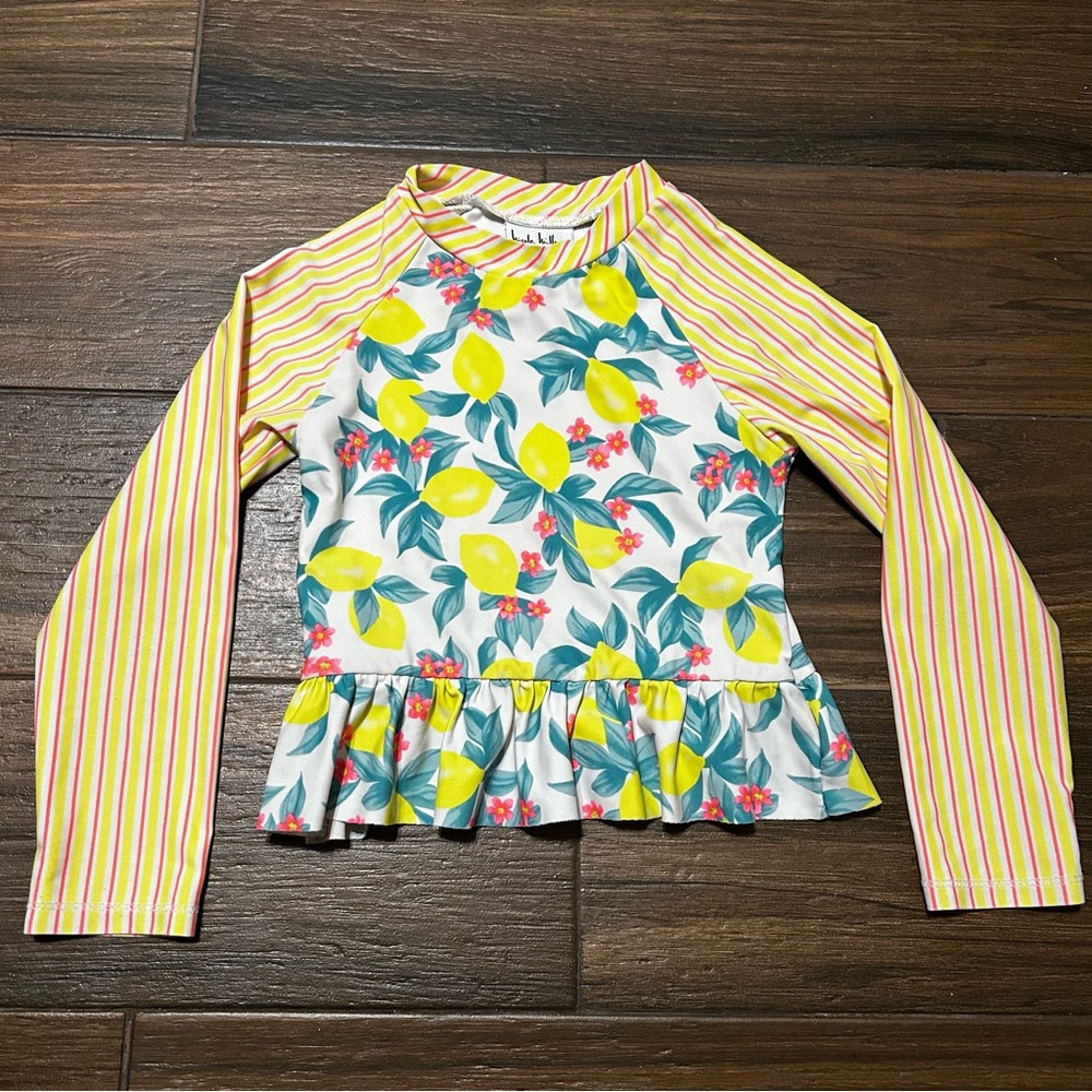 Nicole Miller Girls Swim Rash Guard 6 Lemons Pink Stripes Floral Top Only